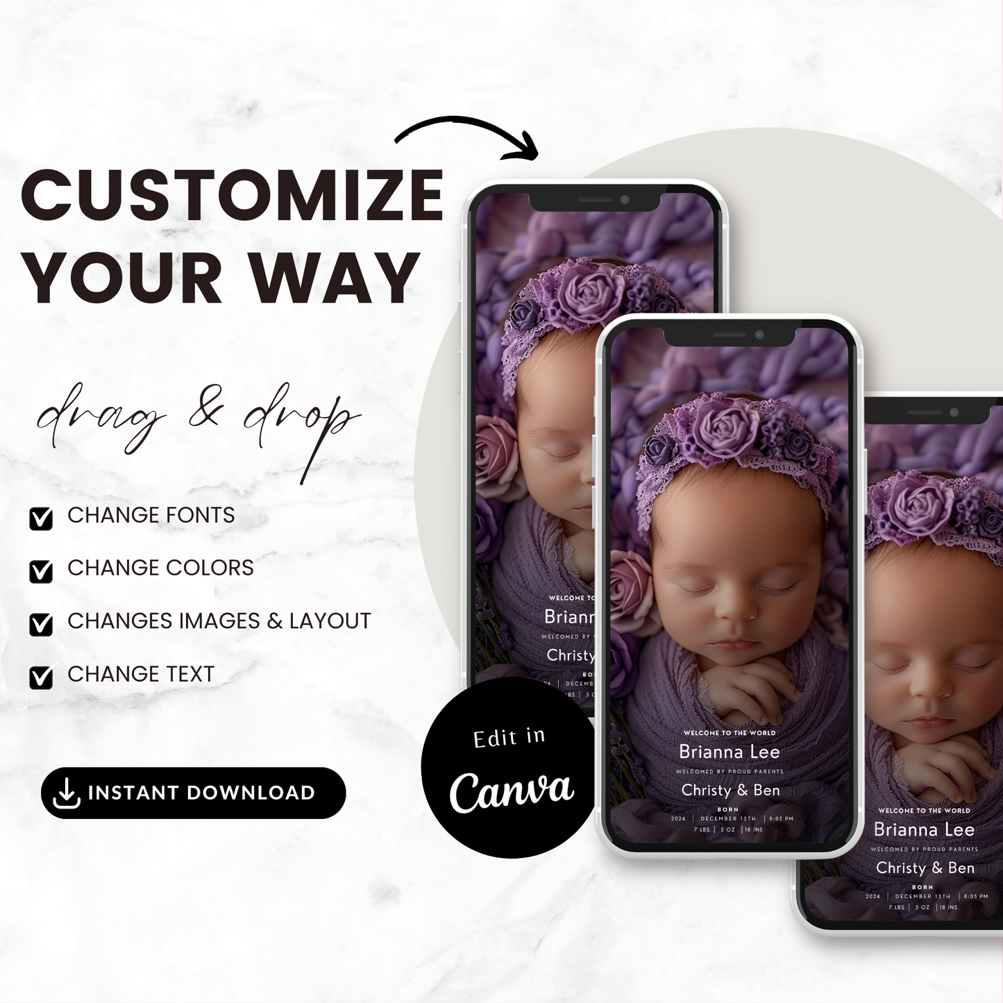 Floral Baby Announcement Template