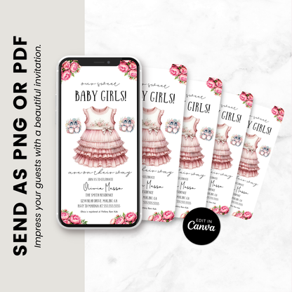 Twin Girls Baby Shower Invite