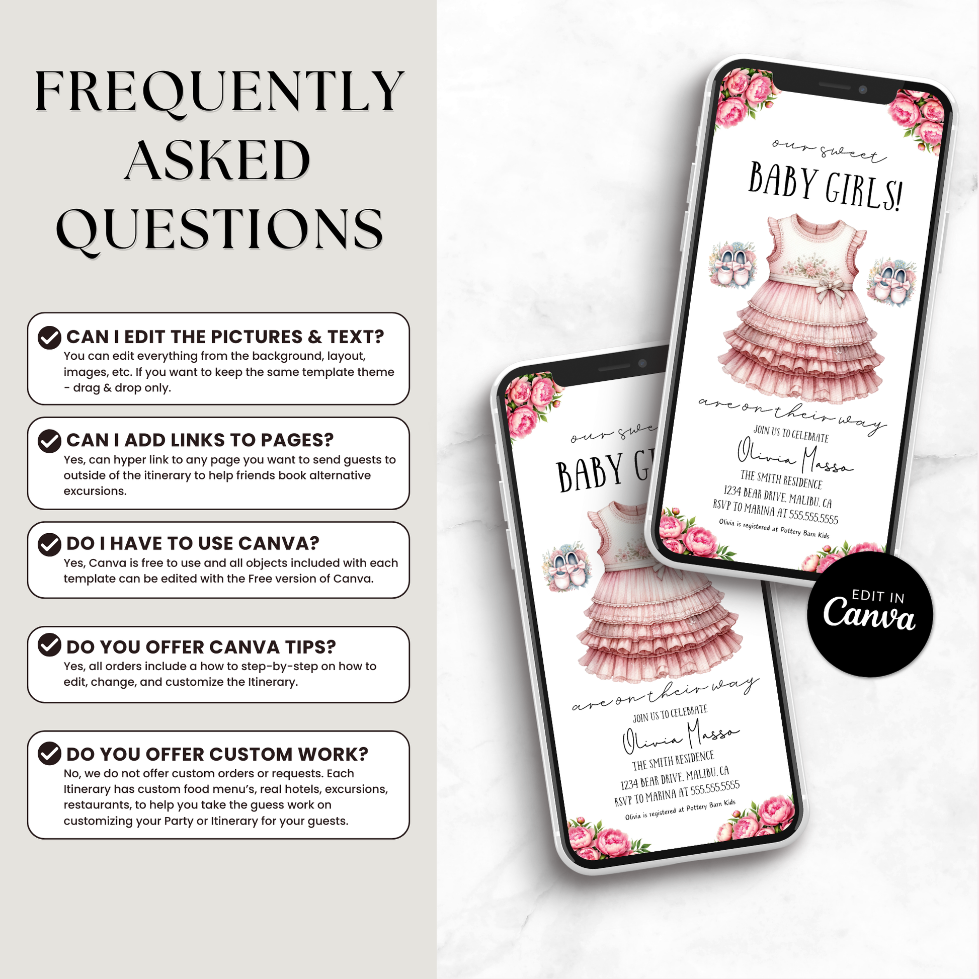 Twin Girls Baby Shower Invite