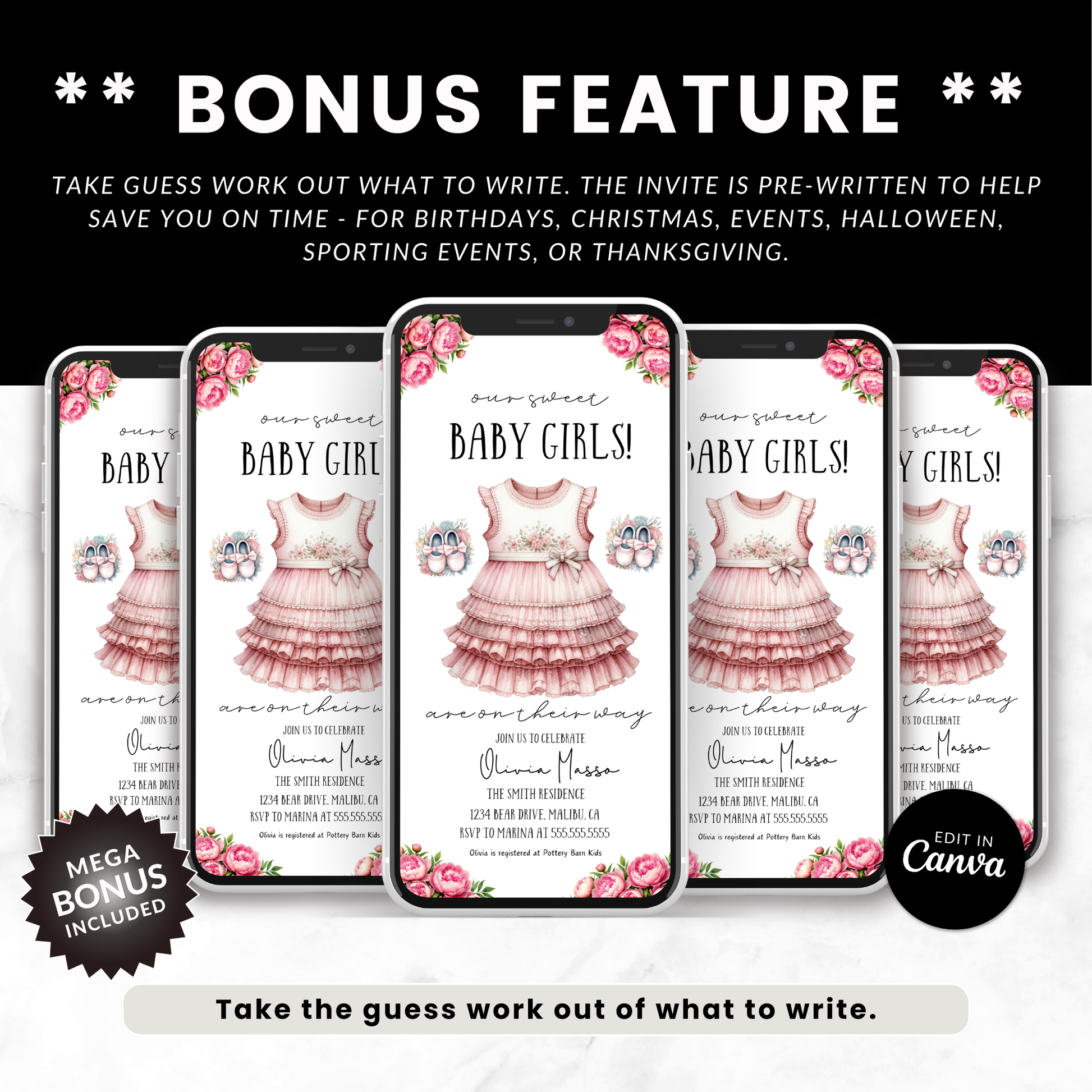 Twin Girls Baby Shower Invite