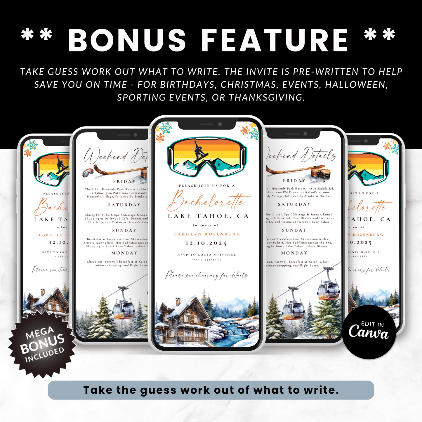 Bachelorette Lake Tahoe Weekend Invitation
