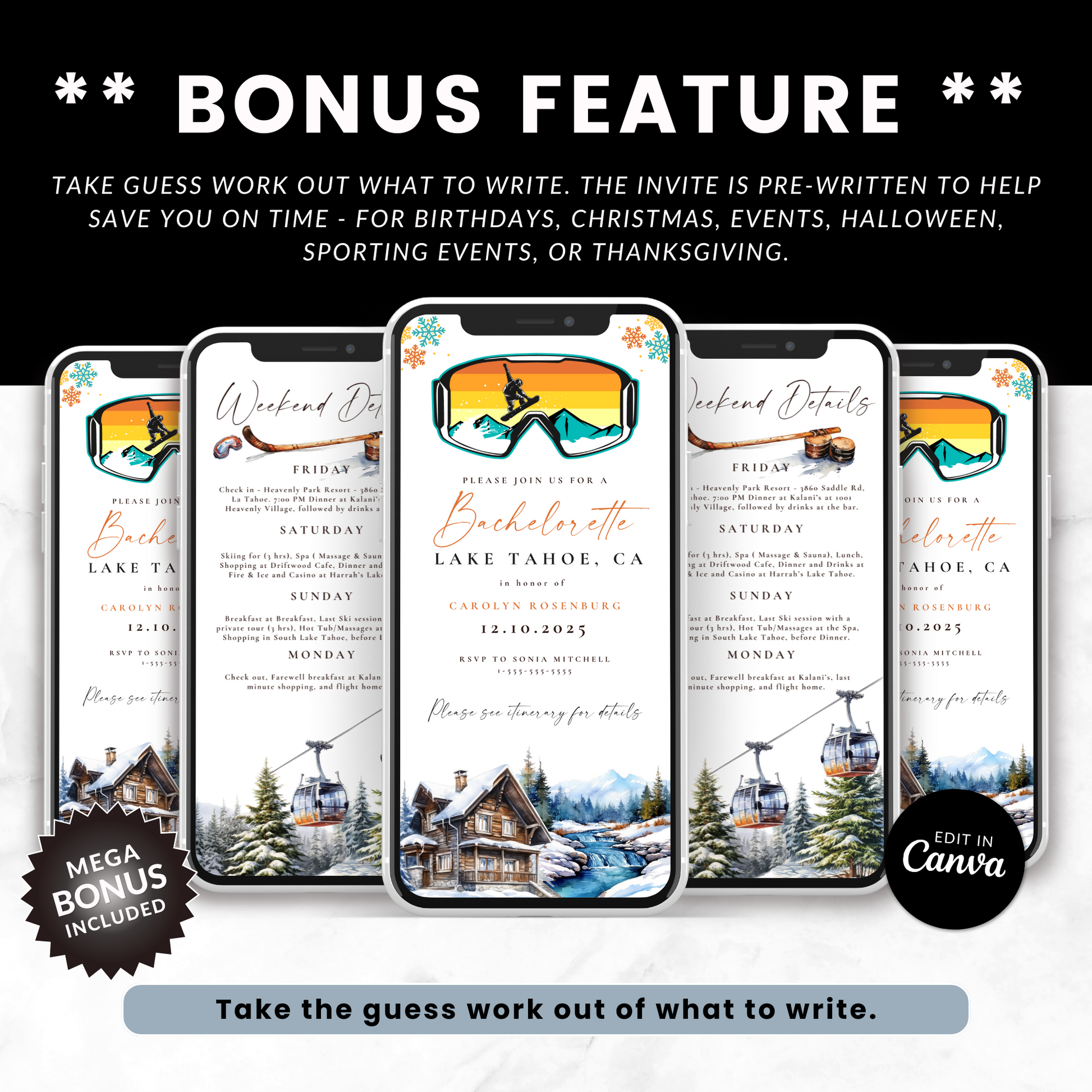 Bachelorette Lake Tahoe Weekend Invitation