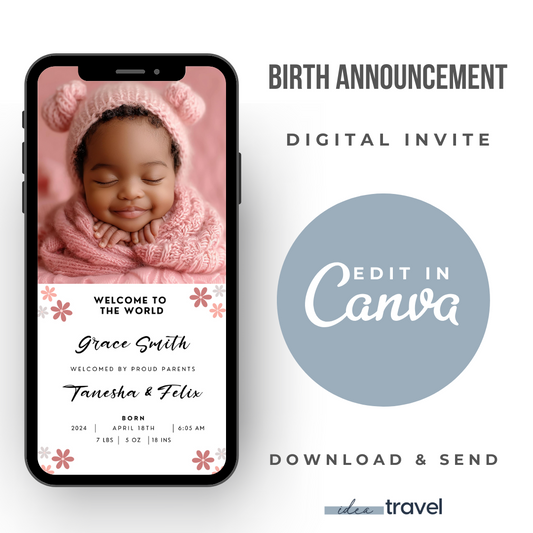 Pink Birth Announcement Template